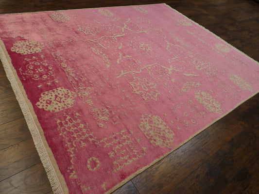 Modern Oxidized Silk Broken Mamluk Design Carved 8'0"x10'0" Hand-knotted Rug -w11154