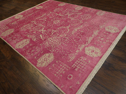 Modern Oxidized Silk Broken Mamluk Design Carved 8'0"x10'0" Hand-knotted Rug -w11154