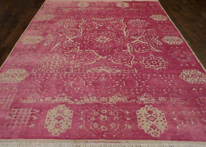 Modern Oxidized Silk Broken Mamluk Design Carved 8'0"x10'0" Hand-knotted Rug -w11154