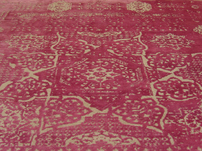 Modern Oxidized Silk Broken Mamluk Design Carved 8'0"x10'0" Hand-knotted Rug -w11154