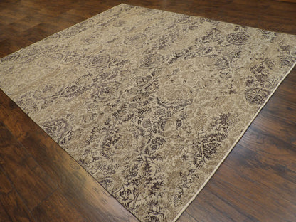 Transitional Abstract Silk Oxidized Damask Design 8'0"x10'0" Hand-knotted Rug -w1068