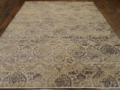 Transitional Abstract Silk Oxidized Damask Design 8'0"x10'0" Hand-knotted Rug -w1068