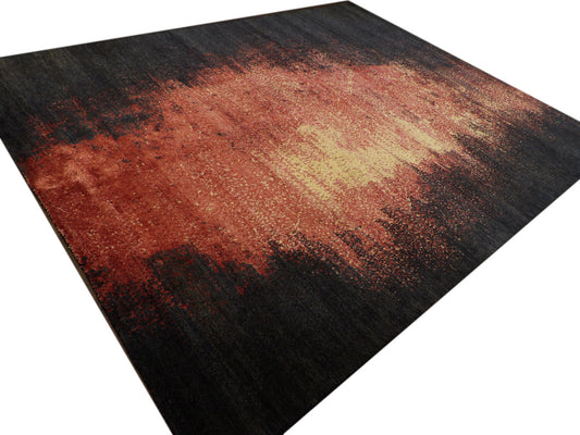 Modern Abstract Night Fire Design 8'0"x10'0" Hand-knotted Rug -w11180