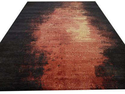 Modern Abstract Night Fire Design 8'0"x10'0" Hand-knotted Rug -w11180