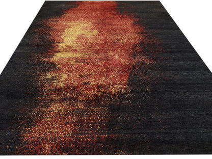 Modern Abstract Night Fire Design 8'0"x10'0" Hand-knotted Rug -w11180