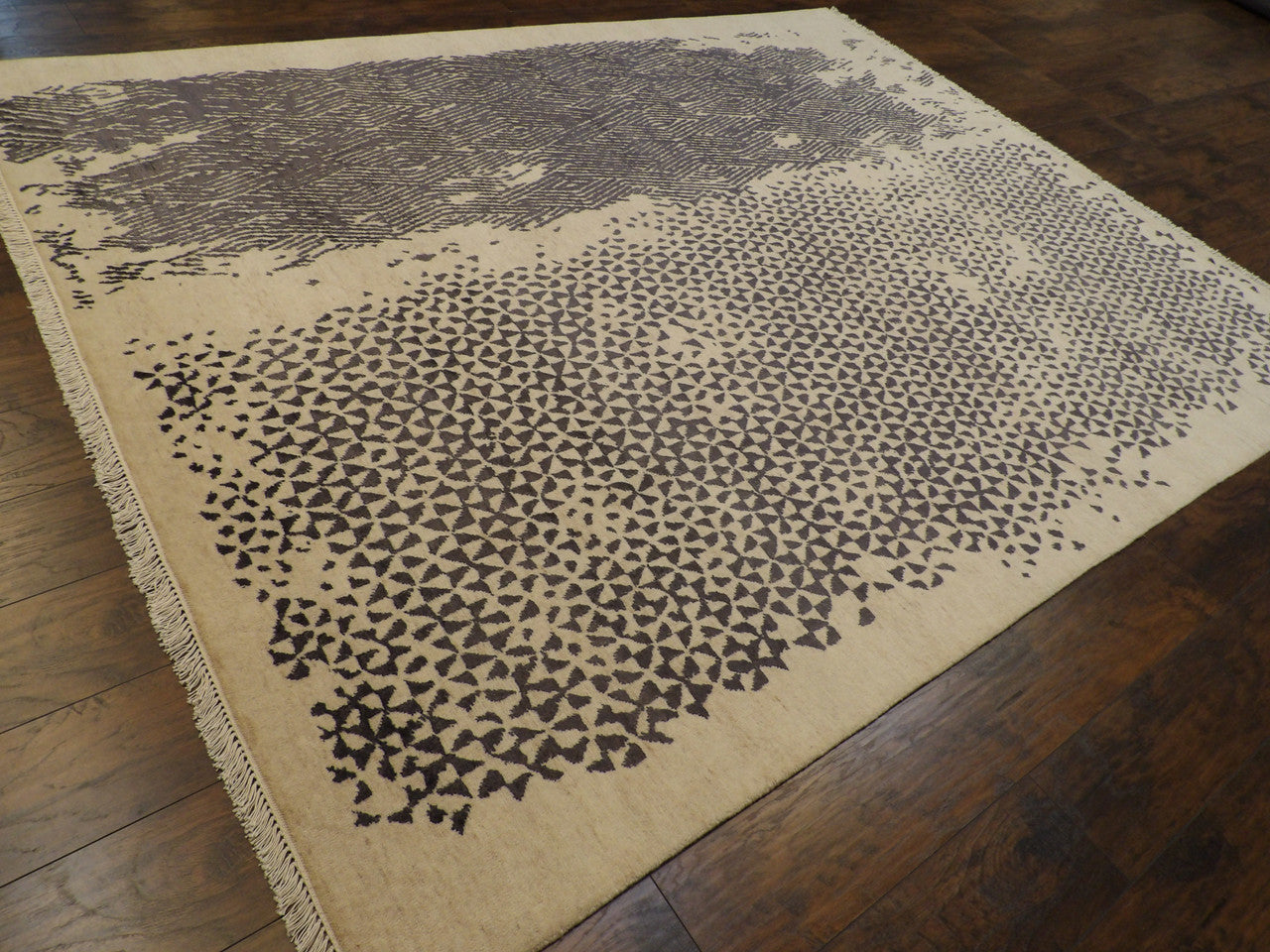 Black 8'0" x 10'0" Modern Broken Net Design Hand knotted Wool Rug - Sku: w11150