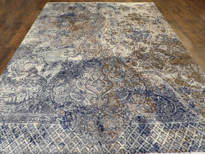 Transitional Abstract Silk Oxidized Damask Design 8'0"x10'0" Hand-knotted Rug -w11184