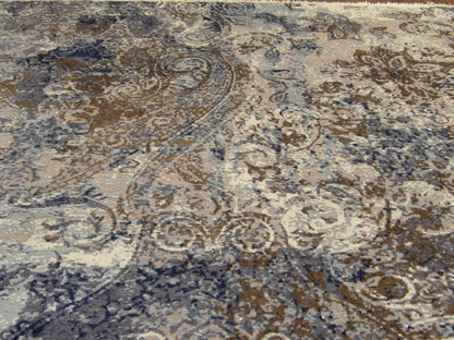 Transitional Abstract Silk Oxidized Damask Design 8'0"x10'0" Hand-knotted Rug -w11184