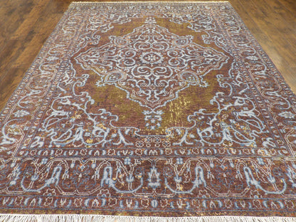 Colorful Persian Design High-Low Broken 8'0"x10'0" Hand-knotted Rug -w11169
