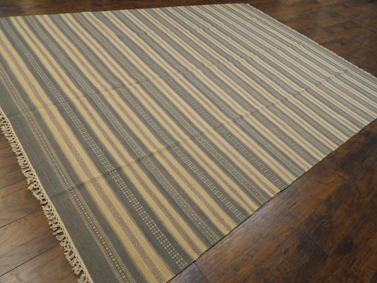 Coastal Flat-Weave Indoor/Outdoor Beach Rug 9'0"x12'0" Hand-knotted Rug -w1074