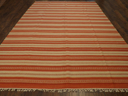 Coastal Flat-Weave Indoor/Outdoor Beach Rug 9'0"x12'0" Hand-knotted Rug -w10760