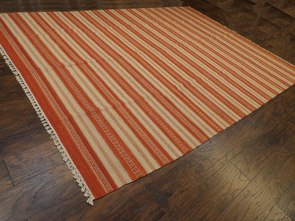 Coastal Flat-Weave Indoor/Outdoor Beach Rug 9'0"x12'0" Hand-knotted Rug -w10760