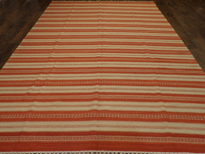 Coastal Flat-Weave Indoor/Outdoor Beach Rug 9'0"x12'0" Hand-knotted Rug -w10760
