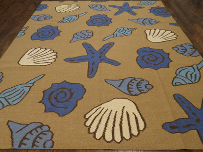 Coastal Flat-Weave Indoor/Outdoor Beach Rug 8'0"x10'0" Hand-knotted Rug -w1078