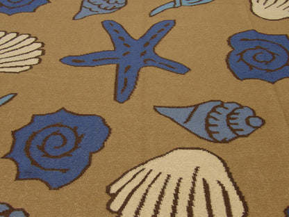 Coastal Flat-Weave Indoor/Outdoor Beach Rug 8'0"x10'0" Hand-knotted Rug -w1078