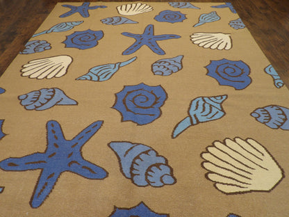 Coastal Flat-Weave Indoor/Outdoor Beach Rug 8'0"x10'0" Hand-knotted Rug -w1078