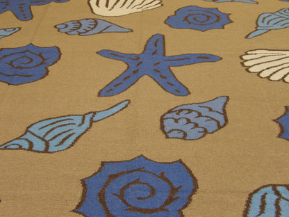 Coastal Flat-Weave Indoor/Outdoor Beach Rug 8'0"x10'0" Hand-knotted Rug -w1078