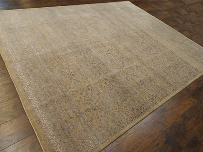 Transitional Abstract Silk Oxidized Damask Design 8'0"x10'0" Hand-knotted Rug -w1079