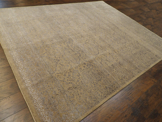 Transitional Abstract Silk Oxidized Damask Design 8'0"x10'0" Hand-knotted Rug -w1079