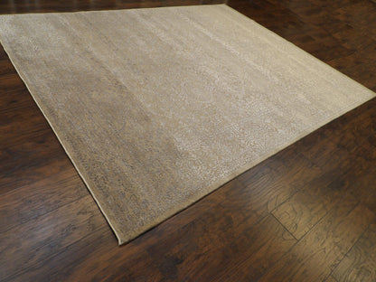Transitional Abstract Silk Oxidized Damask Design 8'0"x10'0" Hand-knotted Rug -w1079