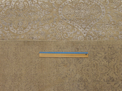 Transitional Abstract Silk Oxidized Damask Design 8'0"x10'0" Hand-knotted Rug -w1079