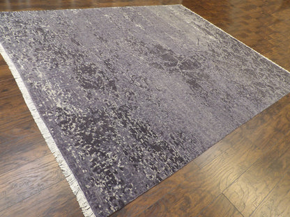 Modern Oxidized Broken Mosaic Design Carved 8'0"x10'0" Hand-knotted Rug -w11159