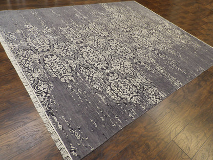 Modern Oxidized Broken Mosaic Design Carved 8'0"x10'0" Hand-knotted Rug -w11151