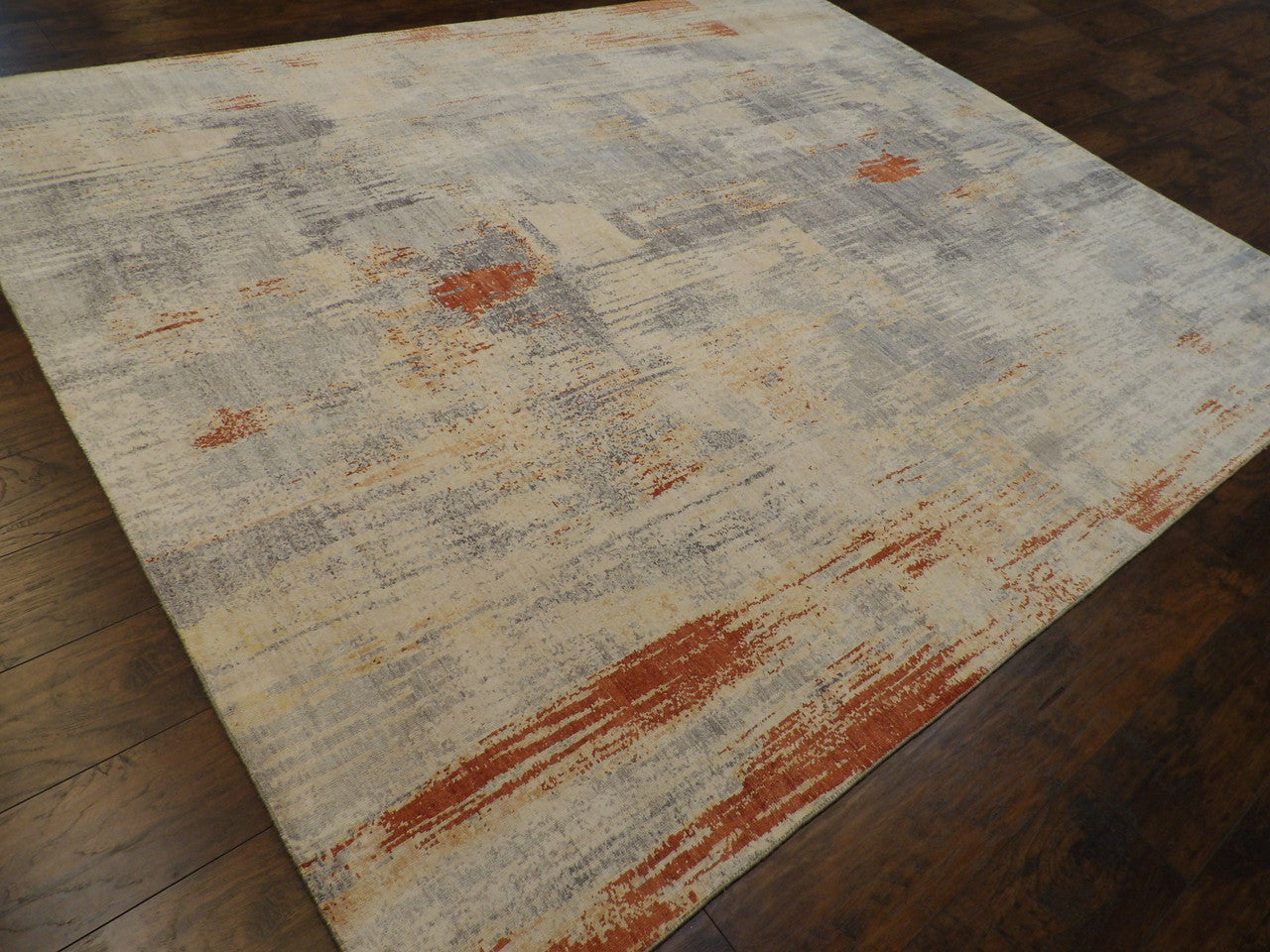 Abstract Silk Oxidized Mosaic Design 8'0"x10'0" Hand-knotted Rug -w11047