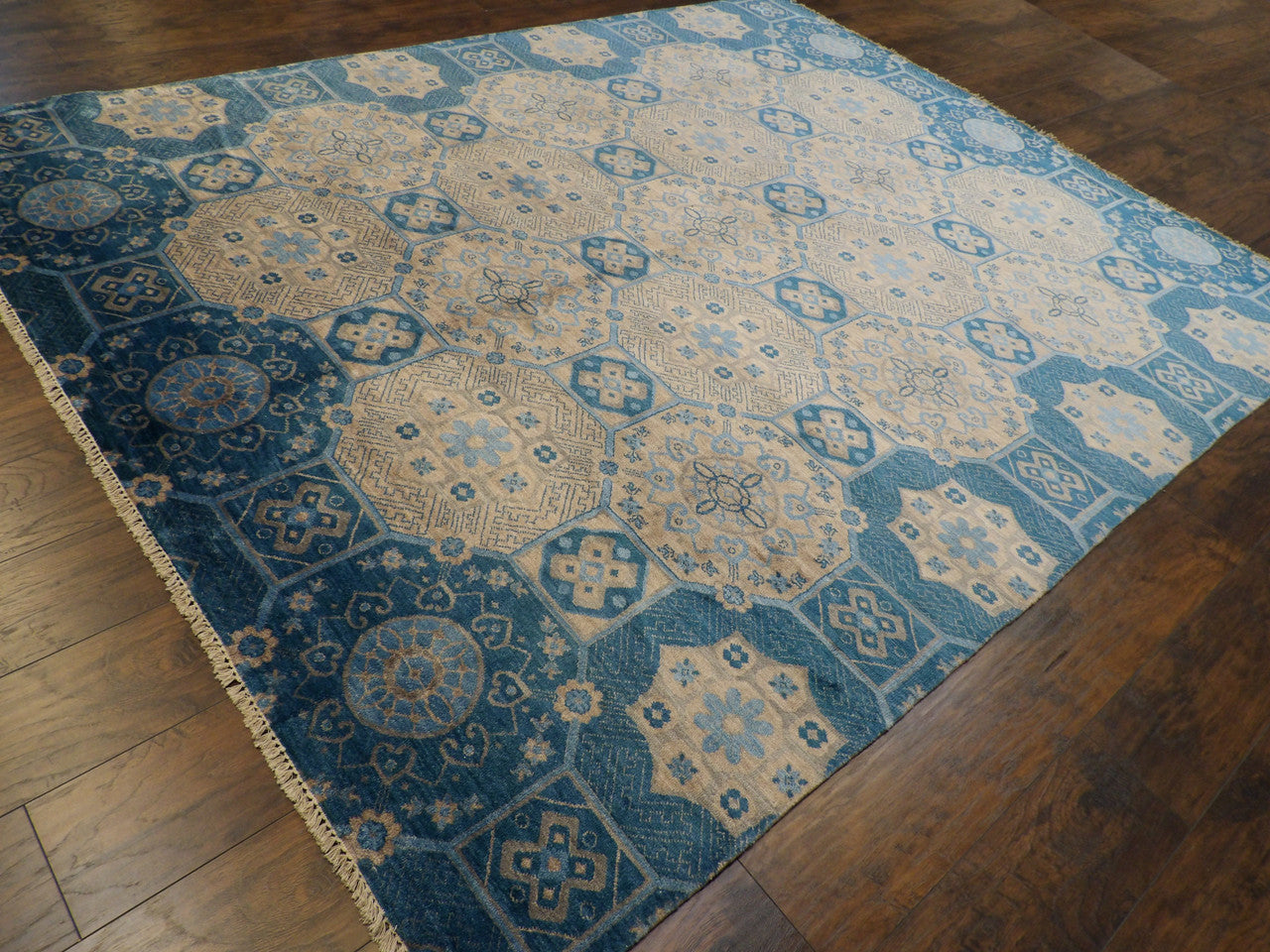 Blue 7'8" x 9'9" European Design Bamboo Hand knotted Silk Rug - Sku: w11263
