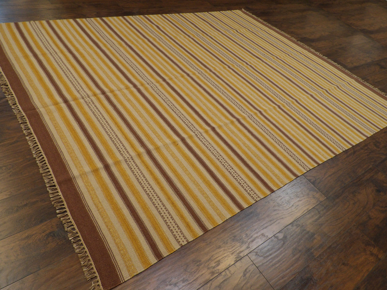 Brown 8'0" x 10'0" Coastal Flat Weave Indoor/Outdoor Hand knotted Wool Rug - Sku: w1082