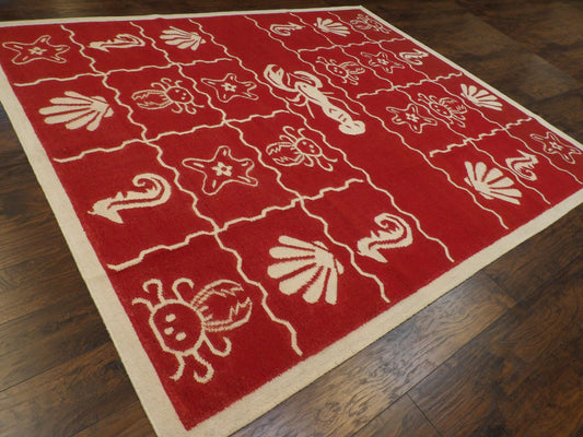 Coastal Indoor/Outdoor Beach Rug 8'0"x10'0" Hand-knotted Rug -w1083