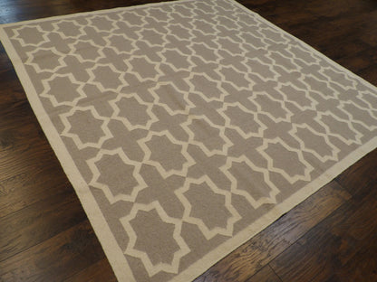 Coastal Flat-Weave Indoor/Outdoor Durry Beachy Hand knotted Wool Rug 8'1" x 8'0"  - W1085