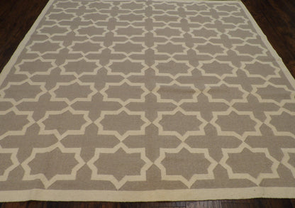 Coastal Flat-Weave Indoor/Outdoor Durry Beachy Hand knotted Wool Rug 8'1" x 8'0"  - W1085
