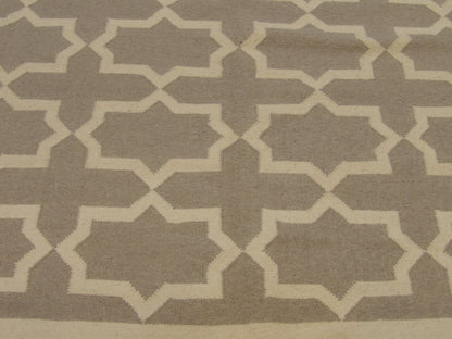 Coastal Flat-Weave Indoor/Outdoor Durry Beachy Hand knotted Wool Rug 8'1" x 8'0"  - W1085