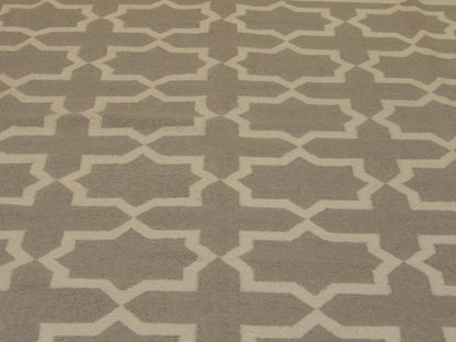 Coastal Flat-Weave Indoor/Outdoor Durry Beachy Hand knotted Wool Rug 8'1" x 8'0"  - W1085