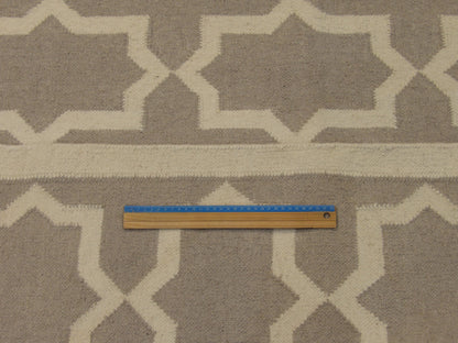 Coastal Flat-Weave Indoor/Outdoor Durry Beachy Hand knotted Wool Rug 8'1" x 8'0"  - W1085