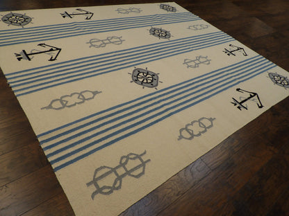 Coastal Flat-Weave Indoor/Outdoor Beach Rug 8'0''x10'0" Hand-knotted Rug -w1086