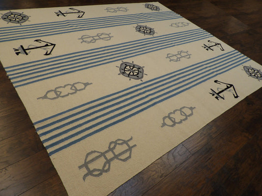 Coastal Flat-Weave Indoor/Outdoor Beach Rug 8'0''x10'0" Hand-knotted Rug -w1086
