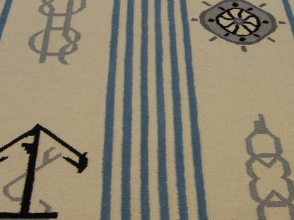 Coastal Flat-Weave Indoor/Outdoor Beach Rug 8'0''x10'0" Hand-knotted Rug -w1086