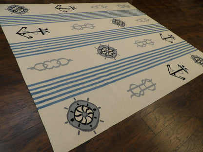 Coastal Flat-Weave Indoor/Outdoor Beach Rug 8'0''x10'0" Hand-knotted Rug -w1086