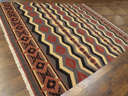 Coastal Flat-Weave Indoor/Outdoor Beach Rug 8'0"x10'0" Hand-knotted Rug -w1088