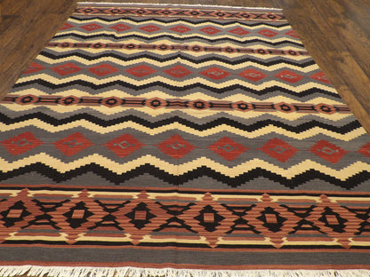 Coastal Flat-Weave Indoor/Outdoor Beach Rug 8'0"x10'0" Hand-knotted Rug -w1088