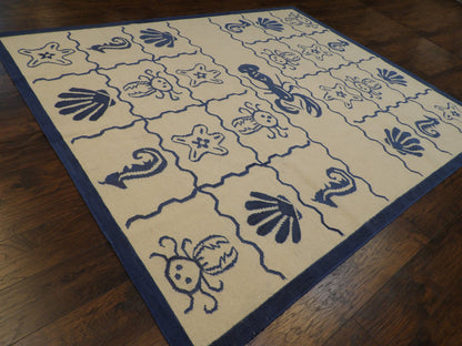Coastal Flat-Weave Indoor/Outdoor 8'0"x10'0" Hand-knotted Rug -w1089