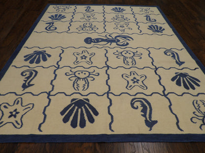 Coastal Flat-Weave Indoor/Outdoor 8'0"x10'0" Hand-knotted Rug -w1089