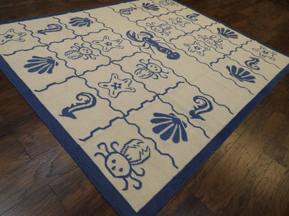 Coastal Flat-Weave Indoor/Outdoor 8'0"x10'0" Hand-knotted Rug -w1089