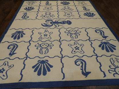 Coastal Flat-Weave Indoor/Outdoor 8'0"x10'0" Hand-knotted Rug -w1089