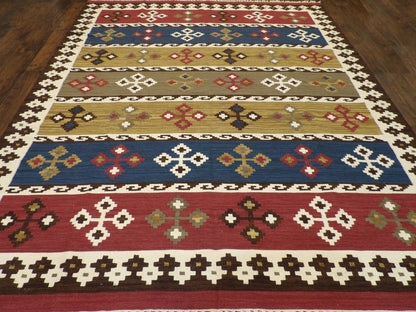 Coastal Flat-Weave Indoor/Outdoor 8'0"x10'0" Hand-knotted Rug -w1090