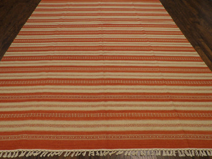 Coastal Flat-Weave Indoor/Outdoor Beach Rug 8'0"x10'0" Hand-knotted Rug -w1076