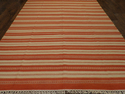Coastal Flat-Weave Indoor/Outdoor Beach Rug 8'0"x10'0" Hand-knotted Rug -w1076