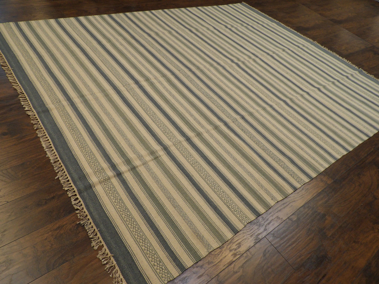 Blue 8'0" x 10'0" Coastal Flat Weave Indoor/Outdoor Hand knotted Wool Rug - Sku: w1096